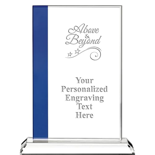 Above and Beyond Custom Crystal Trophy, 7" Sapphire Recognition Achievement Award for Employees Corporate Awards
