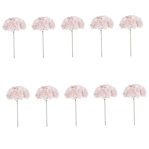 Flores de Seda de hortensias Cabezas, Seda Hydrangea Heads Flores Artificiales con Tallos para la decoración de la Boda en el hogar, Paquete de 10 (Rosa)