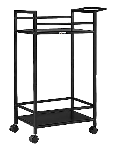 Image of WINSTAR Metal Rolling Trolley with Lockable Wheels | Heavy Duty Multifunctional Metal Frame Cart | Ideal for Home, Kitchen, Bathroom and Office Storage | (Black, 2-Tier)
