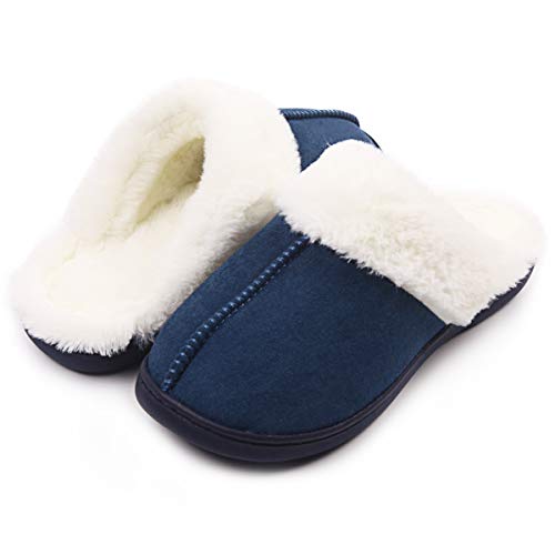Caramella Bubble Women's Memory Foam Fur Faux House Slipper,Anti-Skid Soft Cozy Winter Warm Slippers Indoor Outdoor Navy