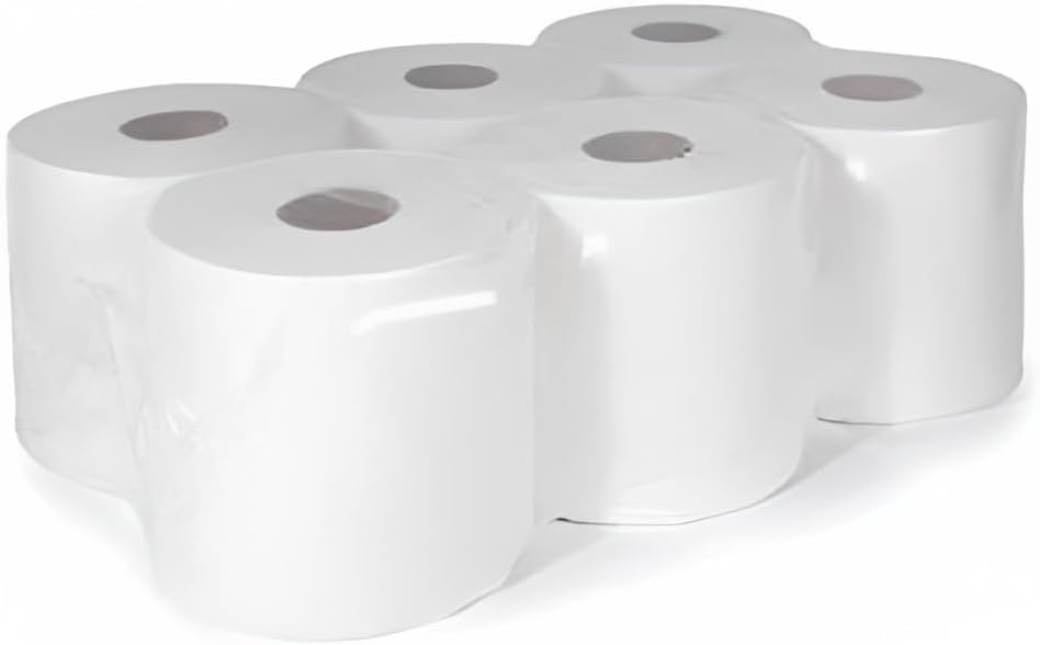 PackZone Centrefeed White Roll – 6 Pack, 2-Ply Embossed, High Absorbency Multipurpose Kitchen Towels, Dispenser-Friendly, Wiping Paper for Home, Office & Commercial Use