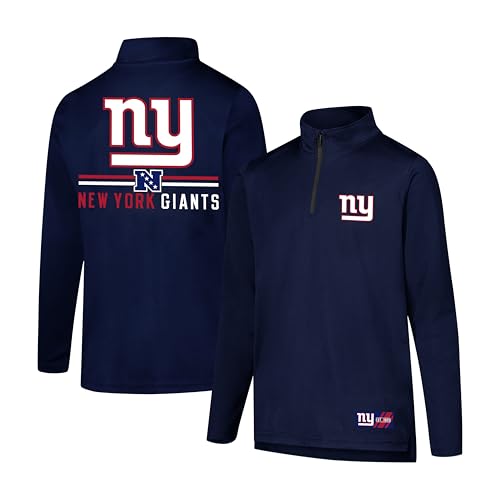 Ultra Game NFL Official Youth Super Soft Quarter Zip Long Sleeve T-Shirt, New York Giants, Team Color, 18-20