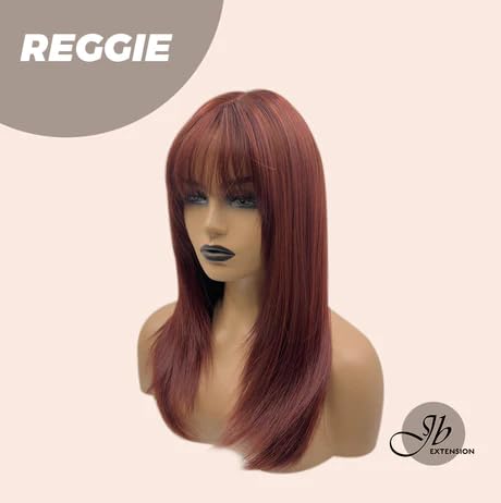 Miniatura 3 de REGGIE - Peluca de color rojo oscuro con flequillo completo, lacio, natural, sin pegamento, pelucas rectas para mujeres, pelucas sintéticas