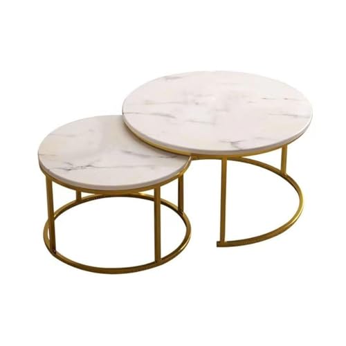 FXLUHAY Abnehmbares 2er-Set Couchtische mit goldenem Metallgestell, stapelbar, for Wohnzimmer, Schlafzimmer, Balkon, Wohnung