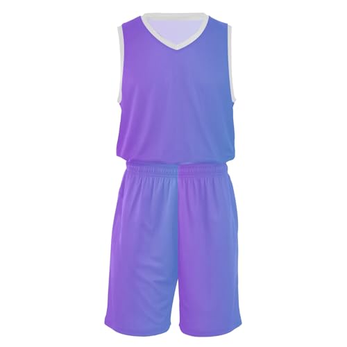 Blue Purple Gradient Youth Basketball Jerseys Breathable Loose Hip Hop Basketball T-Shirt and Shorts Set Boys Girls Basketball Jersey Set