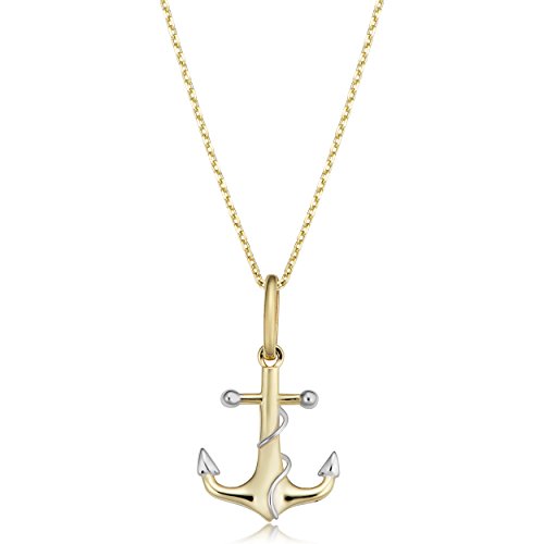 Amazon.com: Kooljewelry 14k Two-tone Gold Anchor Necklace (fits 16