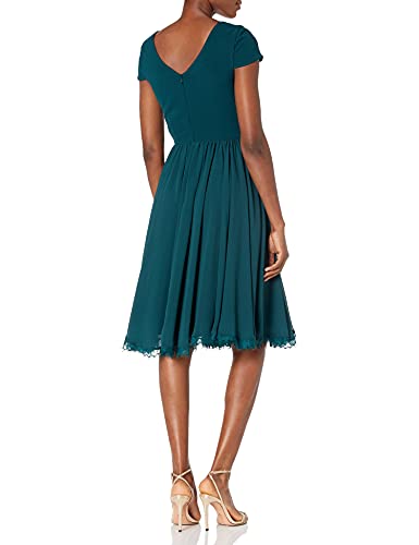 Dress The Population Womens Corey Cap Sleeve Plunge Neck Fit And Flare Knee Length Dress, Pine, Large Us #TOP1