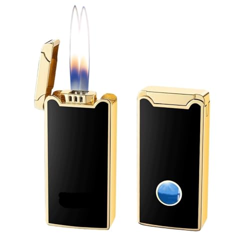 Encendedor de butano Inteligente de Metal con Doble Llama, controlado por Voz, Resistente al Viento, 2025, Cuatro Modos de Encendido, Ventana de Aire Transparente Visible, Encendedor portátil (butano
