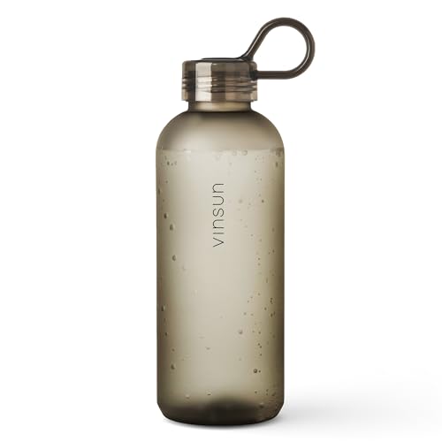 VINSUN Trinkflasche 650ml beige - leicht, auslaufsicher, Kohlensäure geeignet, BPA frei, Tritan - Schlanke Sport Flasche zum auffüllen - Fitness, Büro, Schule, Uni