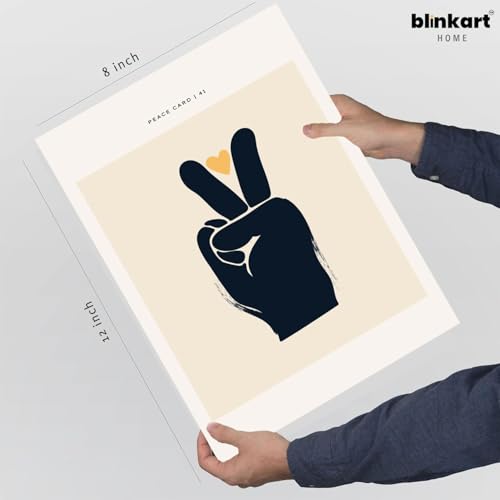 Image of BLINKART Peace Hand Aesthetic Modern Art Walls With Frame | Natural Wood Texture | Living Room Bedroom Office Wall Decoration | Poster Home Decor Frames Wall Bedroom | 12x8 Inches (D67)