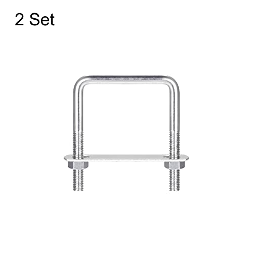 Image of uxcell Square U-Bolts, 2 Sets 62mm(2.44 inch) Inner Width 80mm Length M8 304 Stainless Steel U Clamp Bolt with Nuts and Plates, for Boat Trailer