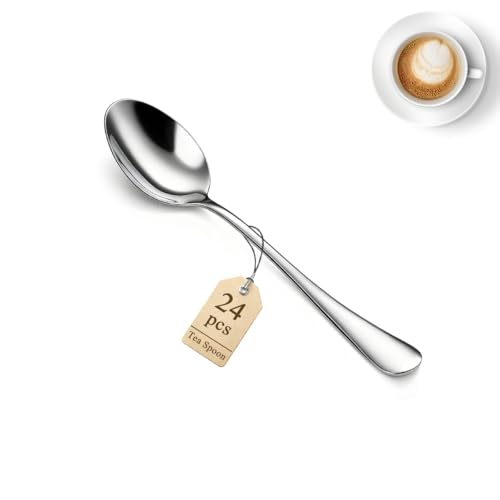 Berglander Cuillères à café 24 pièces 14 cm, ensemble de mini-cuillères en acier inoxydable pour dessert, glace, couverts en métal pour la maison, la cuisine, le...