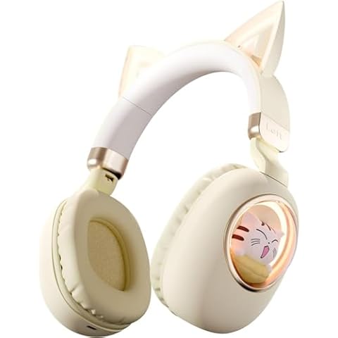 VIGROS Cat Ear Headset, Kids Headphone Volume Limited 85dB, Wireless Bluetooth Over-Ear Foldable Headphone with Built-in Mic for Girls in Travel School with Phone Pad Tablet Laptop PC PS4, Xbox Cover
