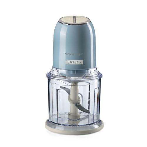 Ariete Vintage 438, Hachoir Électrique de Légumes et de Glace avec 2 Vitesses, 4 Lames en Acier Inoxydable, Pieds Antidérapants, 600 ml, 400W, Bleu Clair