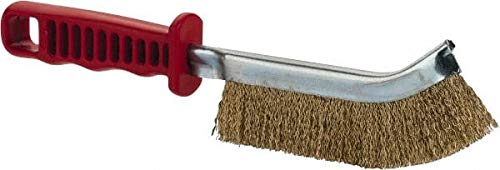 Brass Coated Steel Crimped Wire Scratch Brush - 5" Brush Length x 5" Brush Width, 10" OAL, 1-1/8" Trim Length, Plastic Handle (24 Pack)