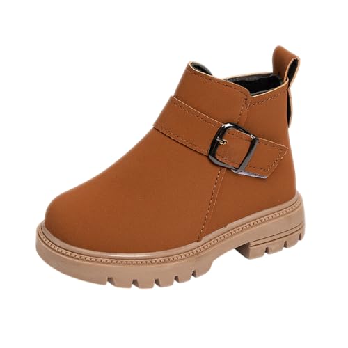 Saxrel Botines de piel sintética para niñas, con correa de hebilla, suela suave, botas escolares, 1 marrón., 30 EU