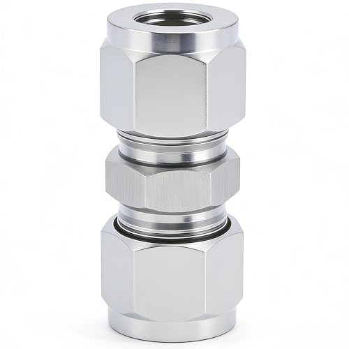 Closmos 304 Stainless Steel Compression Tube Fitting Union with Double Ferrules 1/2" OD x 1/2" OD, Pack of 2