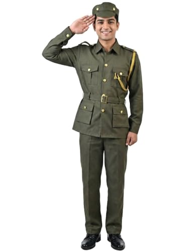 Image of BookMyCostume Premium Fabric Army Soldier with Whistle Professional Community Helper Fancy Dress Costume Adults S-M