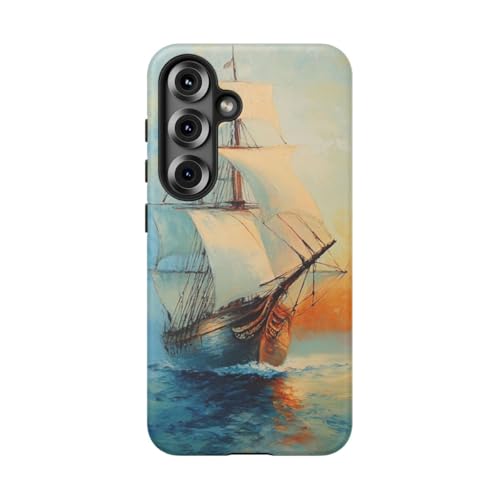 Coque Samsung S25 voilier en mer bleu mat grisé rigide