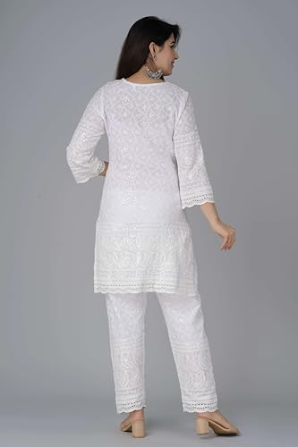 JG JAI GOVINDAM Chikankari Cotton Indian Kurtis For Women Summer Dresses Tunic Top Pant Set Pakistani Salwar Kameez Suit Set2