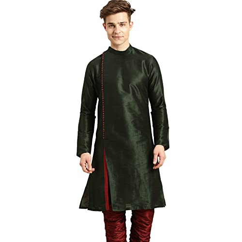 Image of Sanwara Regular Men's Tunic Kurtas (SK844 Fourleaf Green Small)