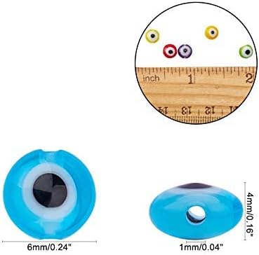 NBEADS About 65 Pcs Mixed Color 6mm Flat Round Handmade Evil Eye Lampwork Beads Charms Spacer Beads fit Bracelets Necklace Jewelry Making