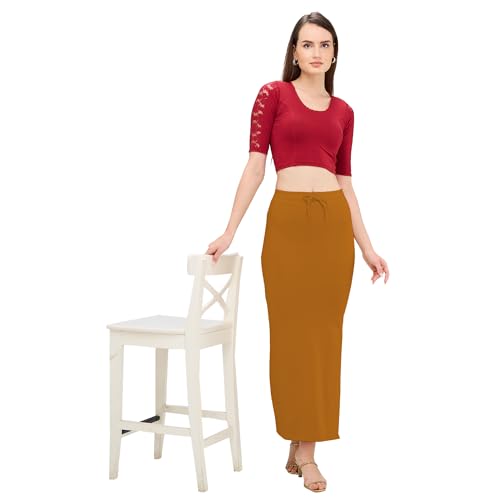 Image of DESI GIRL Cotton Lycra Stretchable Saree Shapewear Petticoat with Drawstring for Women | Fishcut Saree Petticoat with Side Slit for Easy Movement | Saree Shaper | Long inskirt
