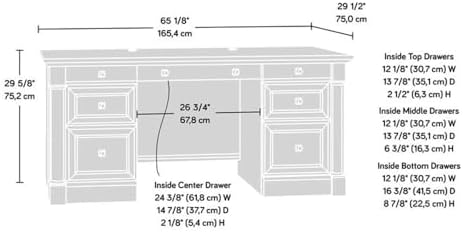 Sauder Palladia Office Desk with Drawers, Executive Desk with File Cabinet Storage, Cable Management, Keyboard Tray, in Glacier Oak Finish - 2