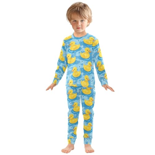 Fustylead Yellow Rubber Duck on Swimming Pool Cotton Pajamas Long Sleeve Sleepwear Lounge Set3