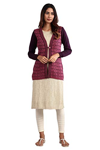 Image of Aurelia Women's Acrylic Purple V-Neck Full Sleeve Sweater