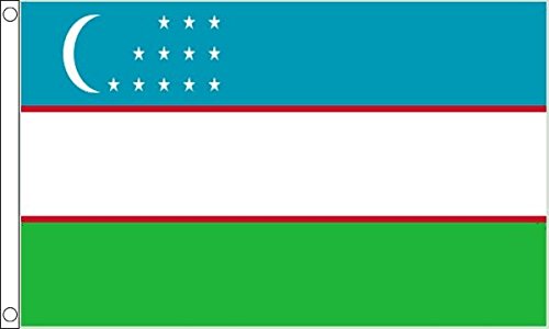 Flagtex Uzbekistan Large Flag 8ft x 5ft Premium Uzbek National Flag Blue White Green Crescent Twelve Stars Fade Resistant Polyester Double Stitched Reinforced 240cm x 150cm Outdoor Banner Display