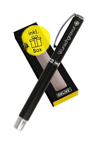 Online Personalisierter Füller mit Gravur Vision Black als Geschenk I Klares Design, satiniertes Aluminium, Iridium-Feder M I Schwarzer Füllfederhalter inkl. Geschenkverpackung