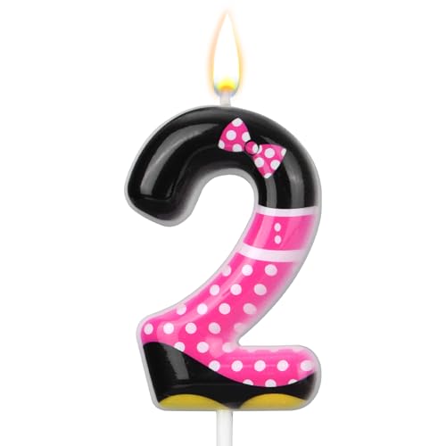 Vela de aniversário rosa e preta, adorável, em forma de rato de desenhos animados para bolos e coquetéis com tema rato para meninas festas de aniversário, decorações fornecimentos (Número 2)