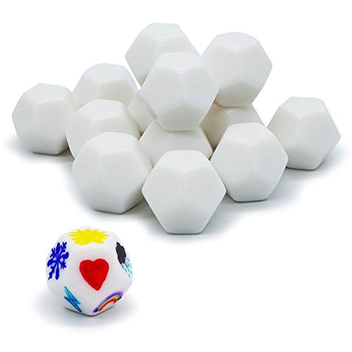 15 pcs D12 White Blank dice 25 mm for Board Games, Teaching and DIY