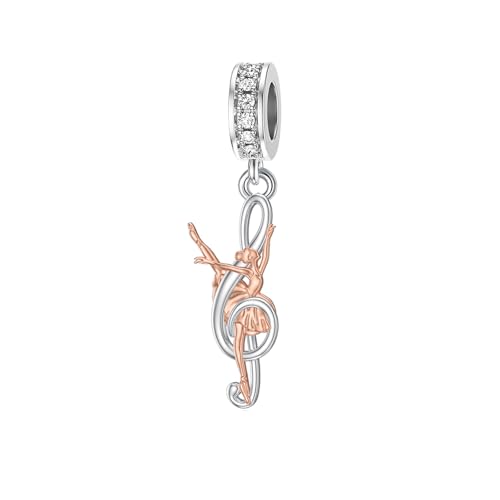 PROESS Danza Charms in argento Sterling 925 ballerina Danza Charm Perle per Bracciale Catena Ginnastica Tema Gioielli Balletto Danza Concerto Regali per Ragazze Donne, Argento sterling