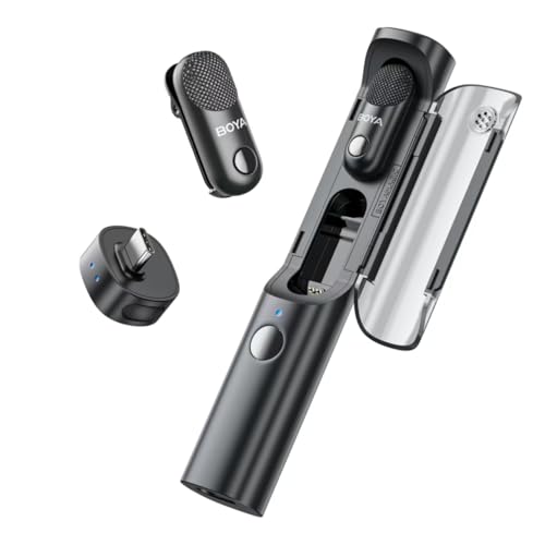 boya magic wireless mini microphones for iphone 15-16android 4 form-in-1 mic 7g lightweight ai noise reduction 48khz24bit app control 328ft range microphone for recording stand not included