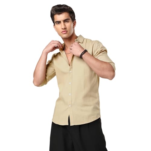 Image of Urbano Fashion Men's Linen Blend Full Sleeve Relaxed Fit Casual Solid Shirt