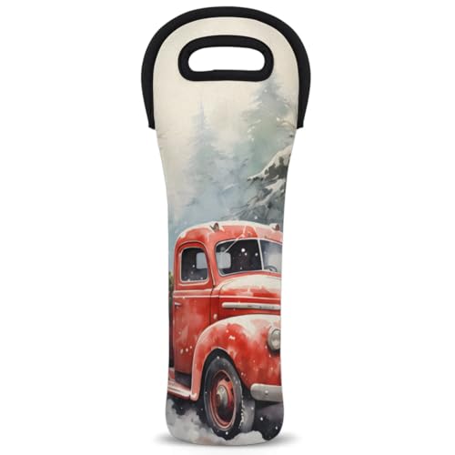 Neoprene Wine Tote Carrier Bag for Wine,Water, Champagne, Beer, Baby Bottles 15.6 x 5.1 Inches, Protective Wine Bag,Snow Red Truck