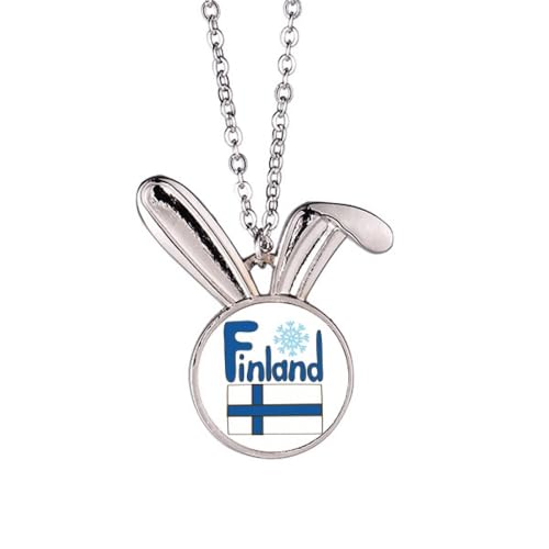 Collier drapeau Finlande lapin bleu au motif graphique unique
