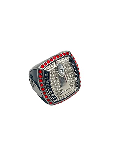 Discount Sports Rings USA Deluxe Football Championship Award/Football Player Ring/Team Award/Gunmetal Body Assorted Color and Gemstone (9, Finalist, Red)