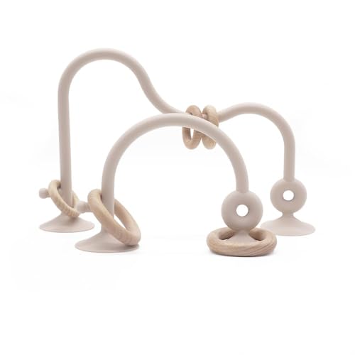 Image of zeeloopbee High Chair Toys with Suction Cups for Infant Toddlers Silicone Suction Cup Montessori Educational Teething Toy for Babies Ages 0-6 M+ Baby Teething Toys for 6 to 12 Months(Beige)