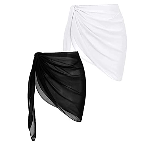 Topyond Vestidos De Playa para Mujer De 2 Piezas - Vestido De Gasa Suave con Protección Solar para La Playa Falda Envolvente De Bikini Elegante En Blanco Y Negro