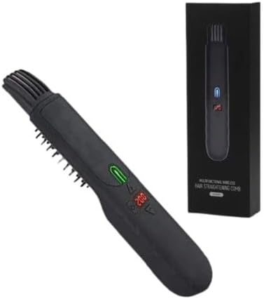 2 in 1 Cordless Beard and Hair Straightener Brush for Men, LCD Display, USB Charging, Ceramic Coated Teeth, Black