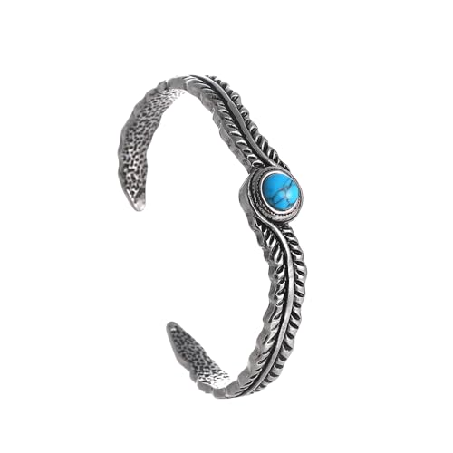 TURTLEDOVE Silver Western Turquoise Bracelet, Retro Navajo Cuff Stainless Steel,