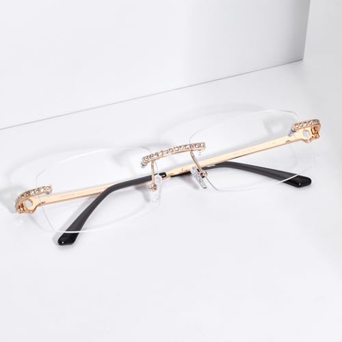 Image of HEPIDEM Vintage Style Rectangular Rimless Metal Eyeglasses for Men,New Frameless Zircon Diamonds Optical Glasses Frame