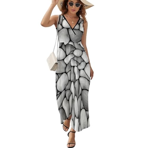 Robe longue d'été fluide col V Marbre de Pierre pour un confort stretch léger