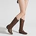 HISEA Rollda Cowboy Boots for Women Western Cowgirl Boots with Chunky Heel Ladies Snip Toe Mid-Calf Boots Bronze Size 8