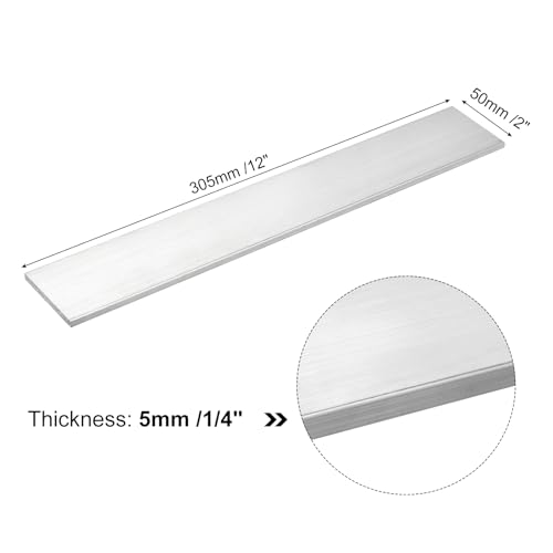 Image of uxcell Square Aluminum Flat Bar, 1 /4 inch Thick 2 inch Width 12 inch Length Square Aluminum Bar 6061 Aluminum Flat Plate, 5 x 50 x 305mm T6511 Solid New Mill Stock for Industrial Building