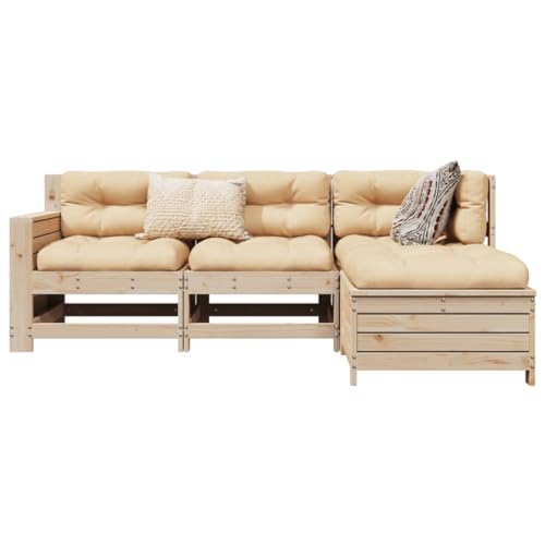 LoogCape Juego de 4 muebles de jardín de madera maciza de pino, sofá modular para exteriores con estante plegable, muebles de jardín versátiles para terraza y balcón