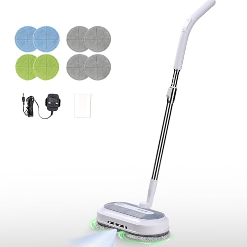 PHIWOS Cordless Rechargeable Hard Floor Cleaner and Polisher Bundle with 8 Cleaning Buffing Pads Perfect for Wood Tile Laminate and Hard Floors